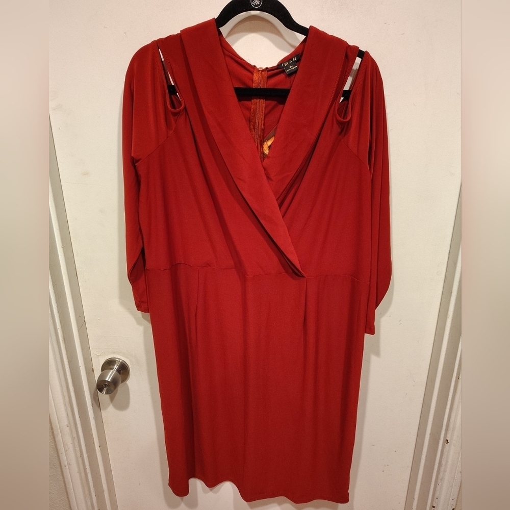IMAN Global NWT Women's Red Cold Shoulder Sheath Dress Sz 2X Party Event Career